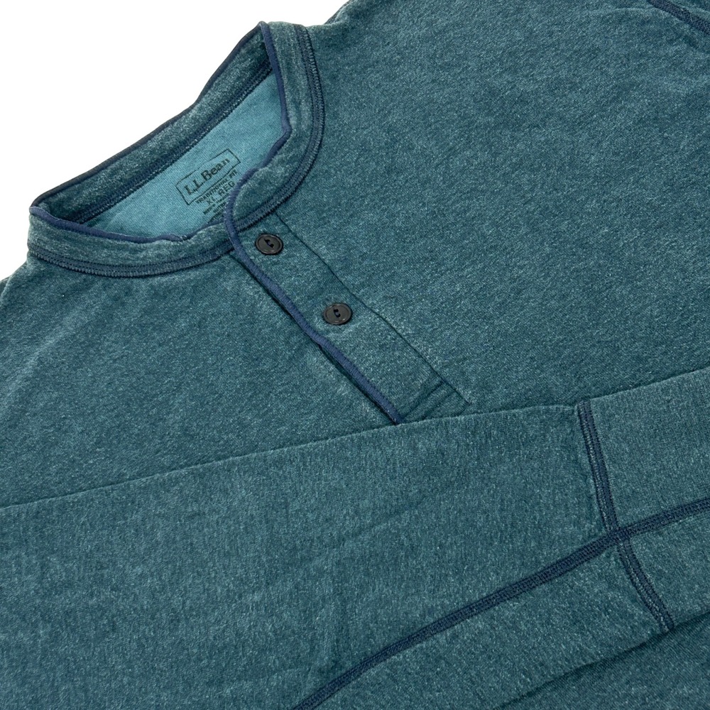 L.L. Bean Henley Shirt Mens‎ XL Blue Long Sleeve Wool Blend Traditional Fit